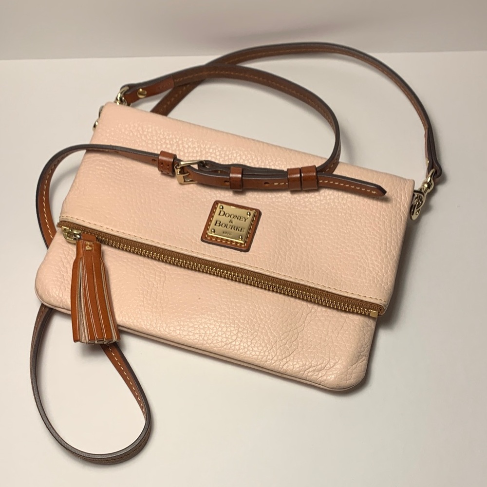Dooney & Bourke Blush Pink Pebble Leather Crossbody with Tan Tassel details GC
